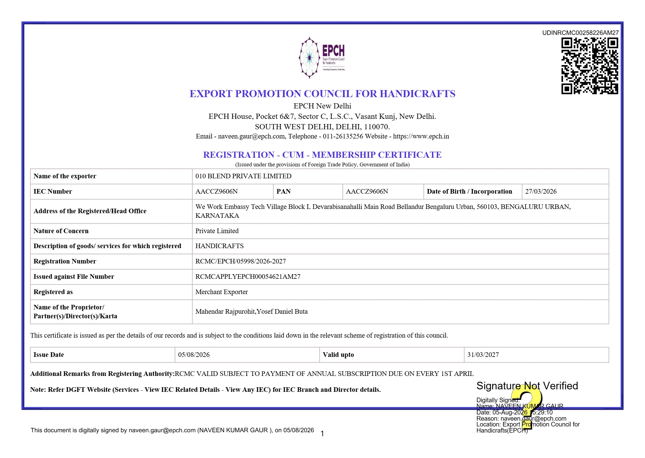 Handicrafts Export Membership
